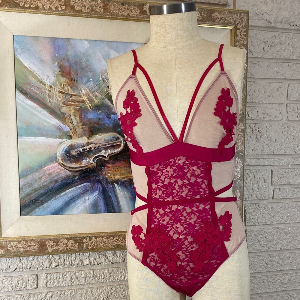 French Affair Sheer Lace Bodysuit Lingerie